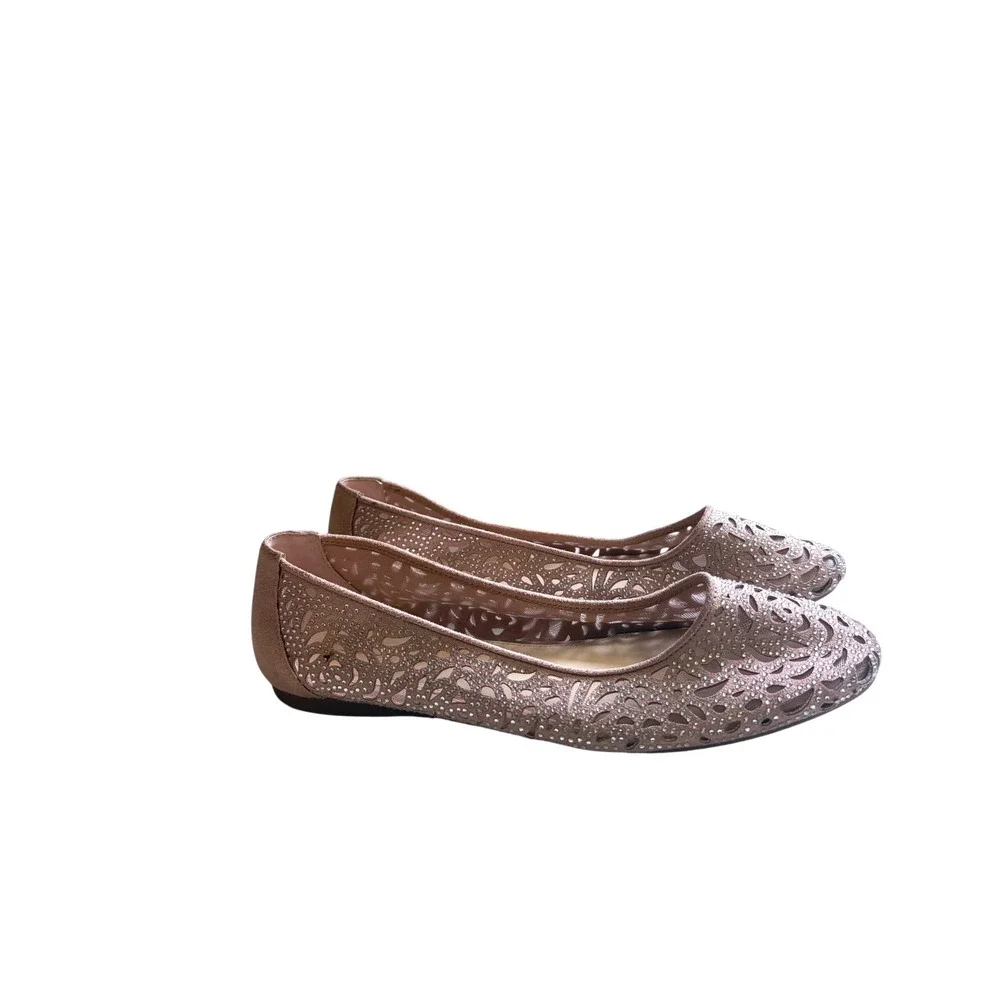 Alex Marie Rose Gold Laser Cut Rhinestone Ballet Flats Womens 10M